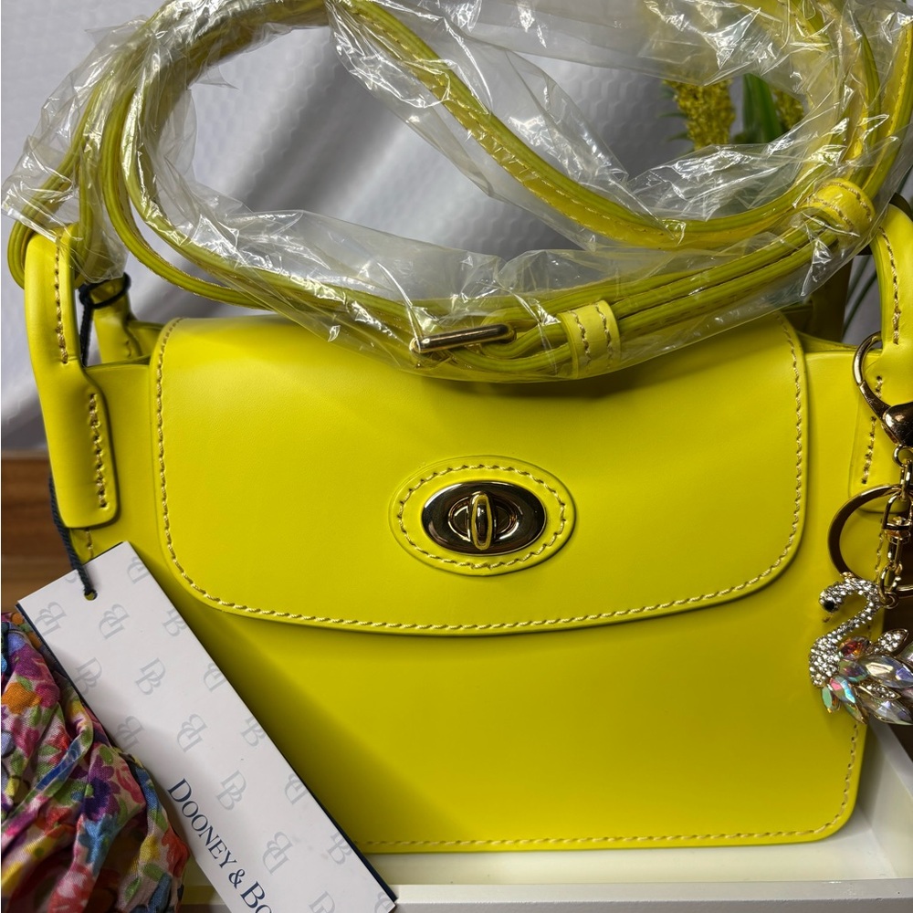 Dooney & Bourke Yellow Crossbody Bag with Crystal Swan Charm - Picture 2 of 14